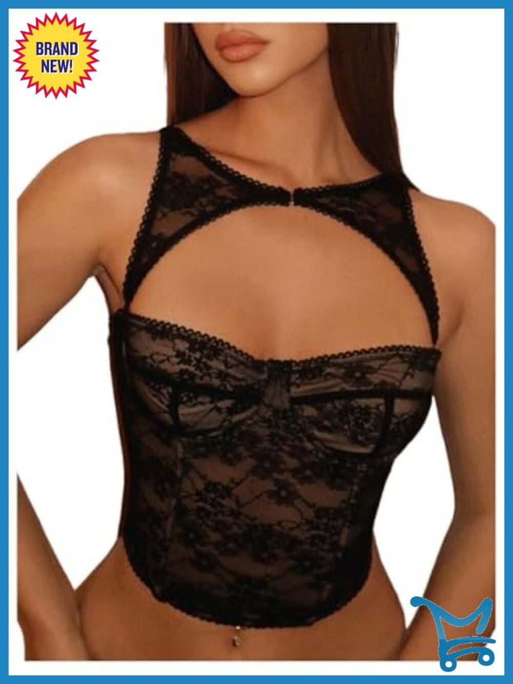 WDIRARA Women's Cut Out Lace Bustier Corset Tank Top Slim Fit Polyester